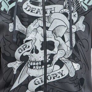 Ed Hardy Skull Glory Sleeveless Zip Up Hoodie - Charcoal, Men's Sz. L, NWT!